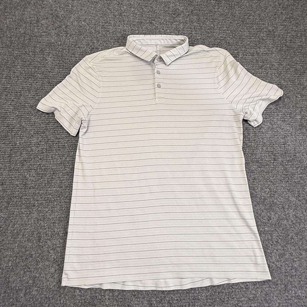 Lululemon Polo Shirt Mens Large Gray Stripe Performance Golf Athletic Stretch